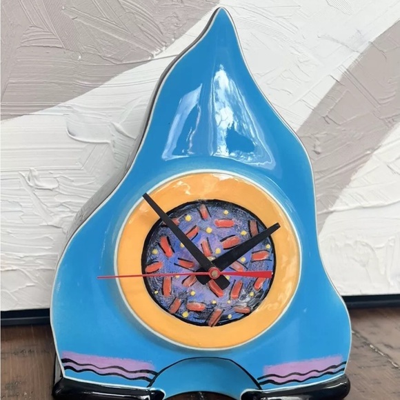 Brendan Adams Pottery Signed Clock Blue Working Triangle New Zealand Porcelain - Picture 9 of 11